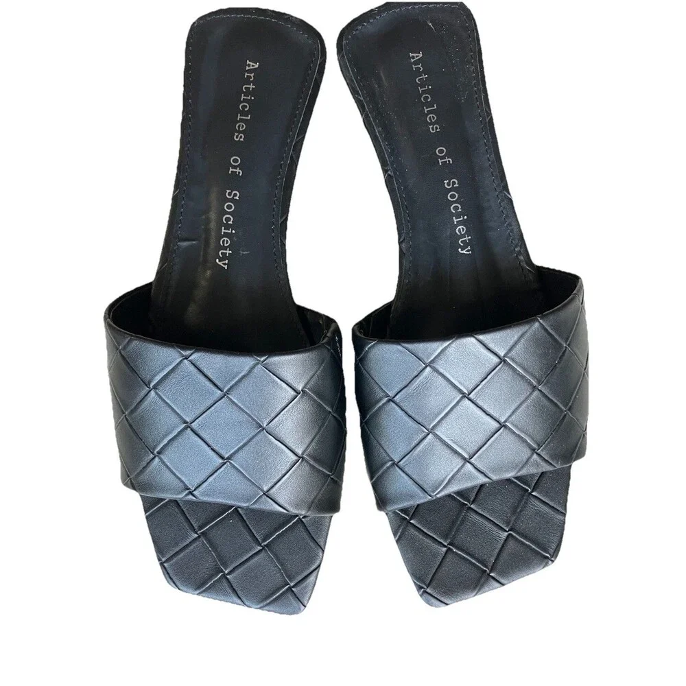 Articles of Society Parma Black Slide Flat Sandals Sz 8 Minimalist Slip On NEW